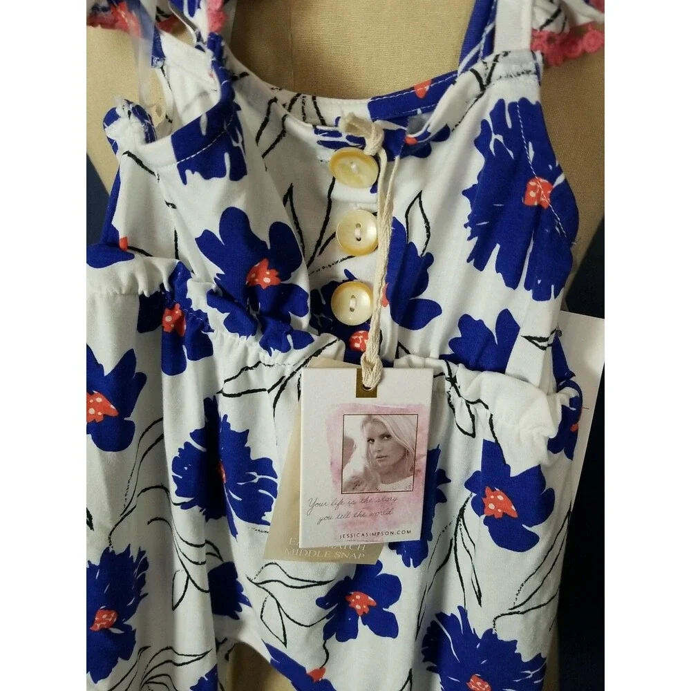 Jessica Simpson Infant Girls Blue Floral Sleeveless  Romper & Headband NWT3-6M